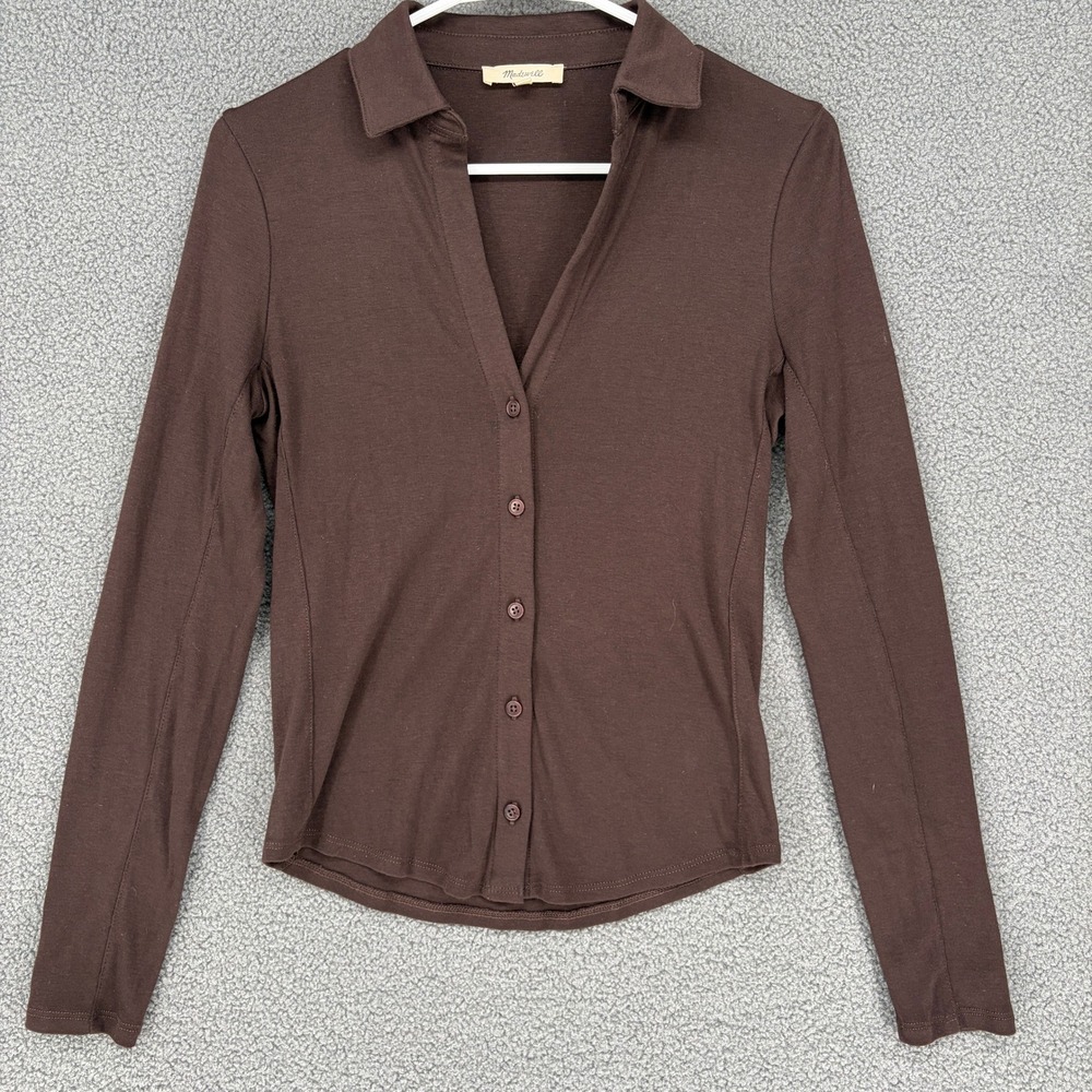 Madewell Brown Ribbed Long Sleeve Button Down Shirt Small